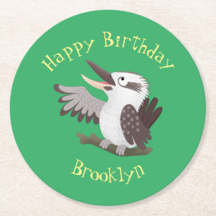 Cute funny laughing kookaburra cartoon round paper coaster