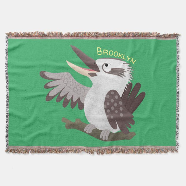 Cute funny laughing kookaburra cartoon throw blanket (Front)