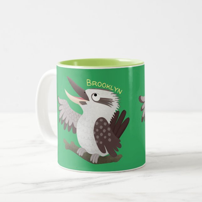 Cute funny laughing kookaburra cartoon Two-Tone coffee mug (Front Left)