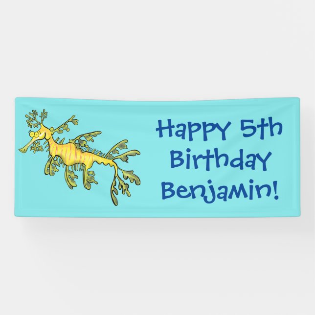 Cute funny leafy sea dragon cartoon illustration banner (Horizontal)