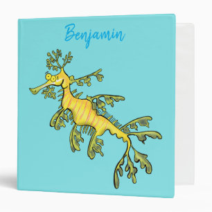 Cute funny leafy sea dragon cartoon illustration binder