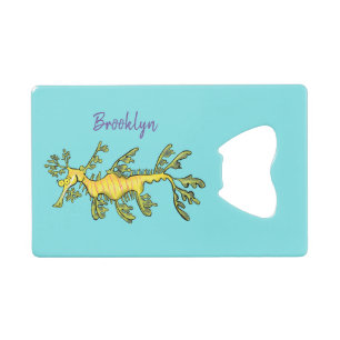 Cute funny leafy sea dragon cartoon illustration credit card bottle opener