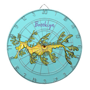 Cute funny leafy sea dragon cartoon illustration dartboard