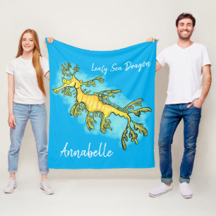 Cute funny leafy sea dragon cartoon illustration fleece blanket