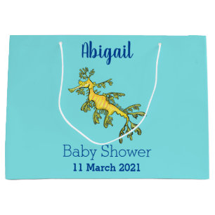 Cute funny leafy sea dragon cartoon illustration large gift bag