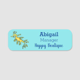 Cute funny leafy sea dragon cartoon illustration name tag
