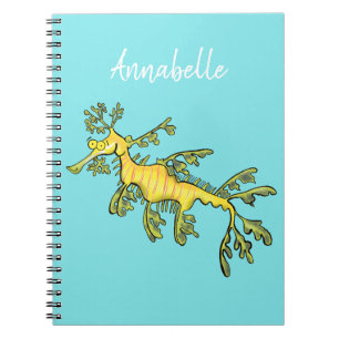 Cute funny leafy sea dragon cartoon illustration notebook