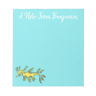 Cute funny leafy sea dragon cartoon illustration notepad