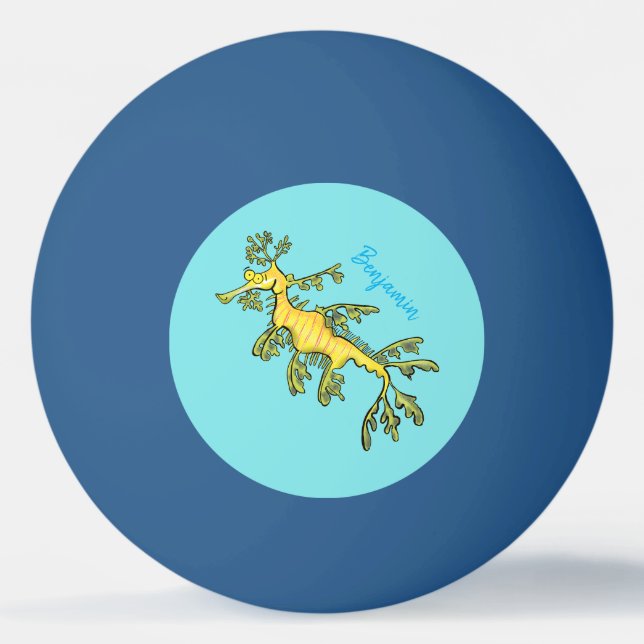 Cute funny leafy sea dragon cartoon illustration ping pong ball (Front)