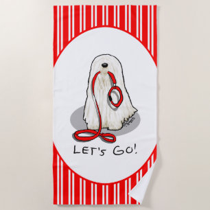 Cute Funny Let's Go! Walk Komondor Dog with Leash Beach Towel
