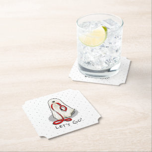 Cute Funny Let's Go! Walk Komondor Dog with Leash Paper Coaster