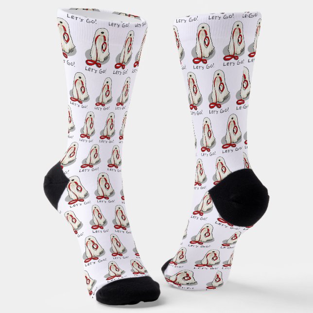 Cute Funny Let's Go! Walk Komondor Dog with Leash Socks (Angled)