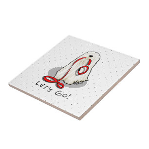 Cute Funny Let's Go! Walk Komondor Dog with Leash Tile