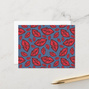 Cute Funny Lips Pattern Dark Background Postcard