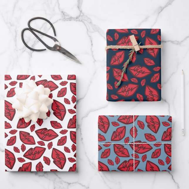 Cute Funny Lips Pattern Mix Wrapping Paper Sheet (Front)