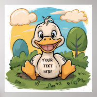 Cute funny little cartoon duck happy smile