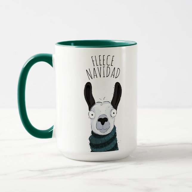 Cute Funny Llama 'FLEECE NAVIDAD' Pun Fun Mug (Left)