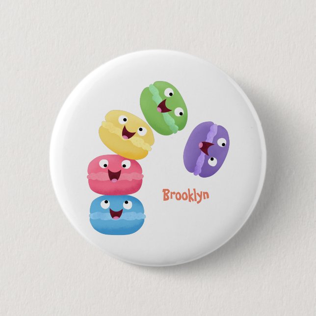 Cute funny macaroons cartoon illustration 2 inch round button (Front)