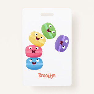 Cute funny macaroons cartoon illustration badge