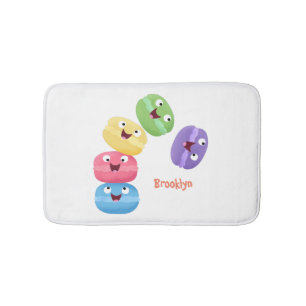 Cute funny macaroons cartoon illustration  bath mat