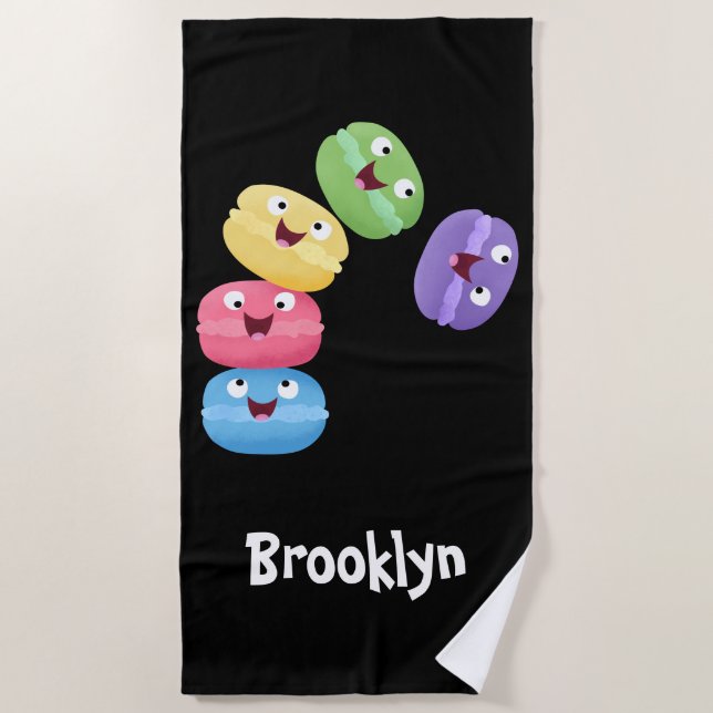Cute funny macaroons cartoon illustration beach to beach towel (Front)