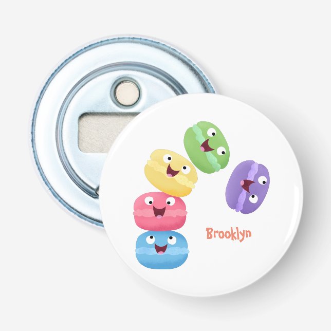 Cute funny macaroons cartoon illustration bottle opener (Front)