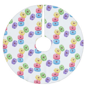 Cute funny macaroons cartoon illustration brushed polyester tree skirt