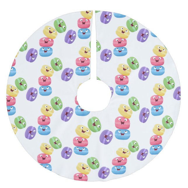 Cute funny macaroons cartoon illustration  brushed polyester tree skirt (Front)