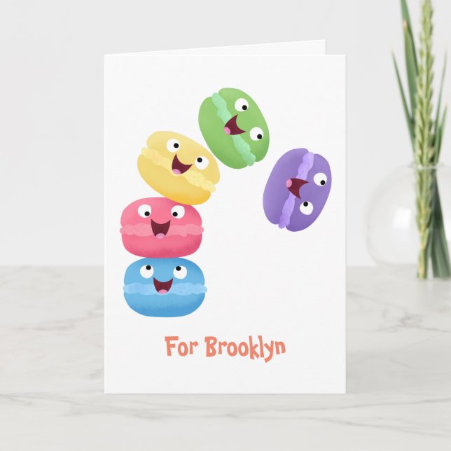Cute funny macaroons cartoon illustration card (Front)
