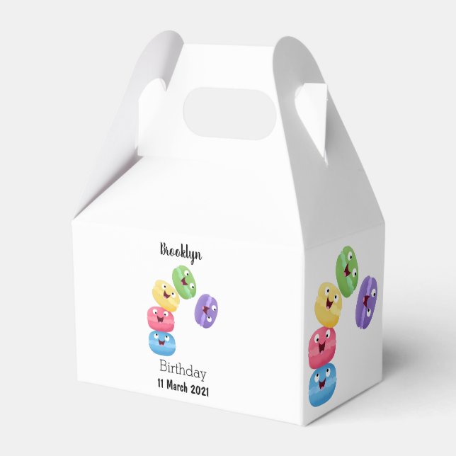 Cute funny macaroons cartoon illustration favor box (Front Side)