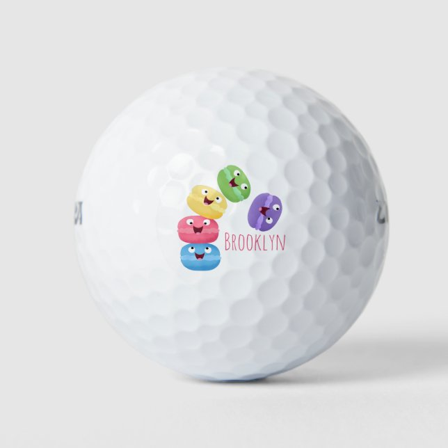 Cute funny macaroons cartoon illustration golf balls (Front)