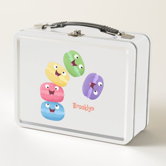 Cute funny macaroons cartoon illustration metal lunch box (Front)
