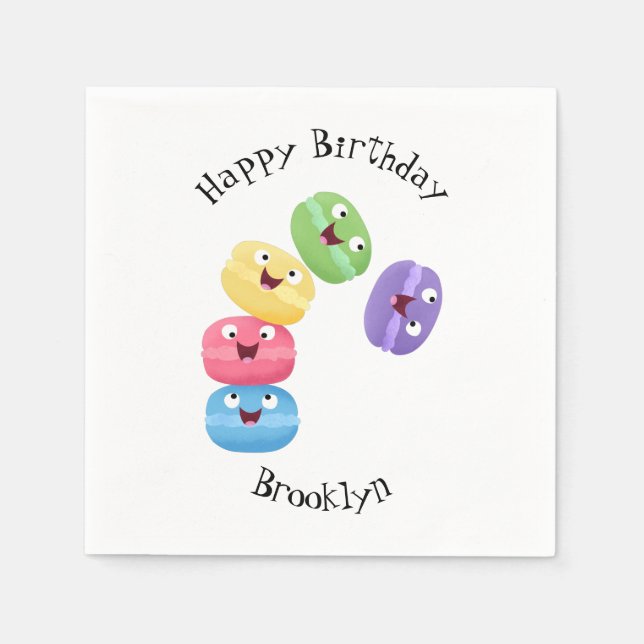 Cute funny macaroons cartoon illustration  napkin (Front)