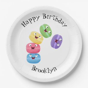 Cute funny macaroons cartoon illustration paper plate