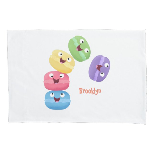 Cute funny macaroons cartoon illustration pillowcase (Front)