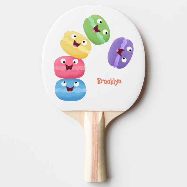 Cute funny macaroons cartoon illustration ping pong paddle (Front)