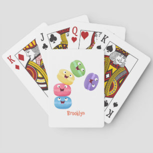 Cute funny macaroons cartoon illustration playing cards