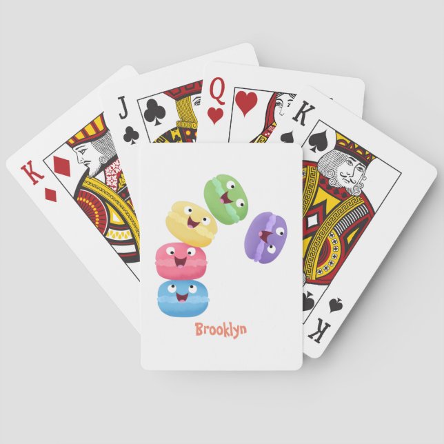 Cute funny macaroons cartoon illustration playing cards (Back)