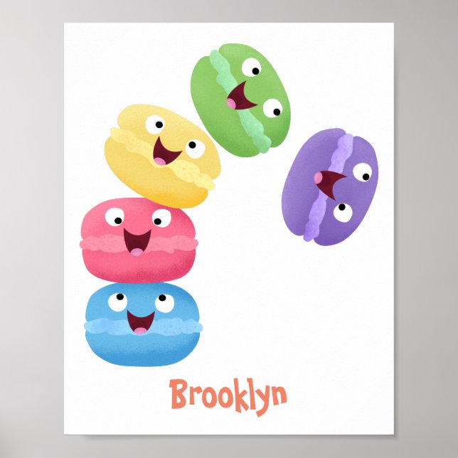 Cute funny macaroons cartoon illustration poster (Front)