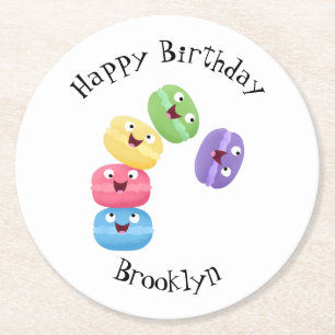 Cute funny macaroons cartoon illustration  round paper coaster