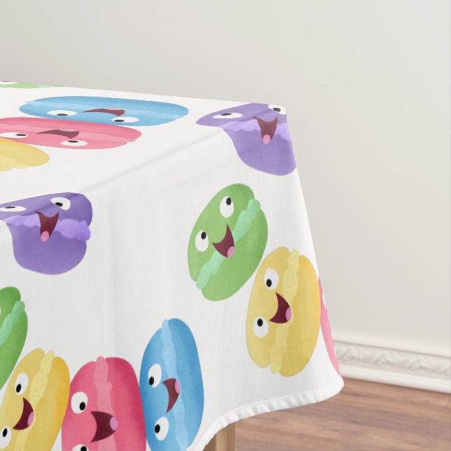Cute funny macaroons cartoon illustration tablecloth (In Situ)