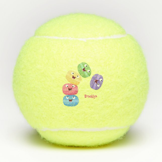 Cute funny macaroons cartoon illustration tennis balls (Front)