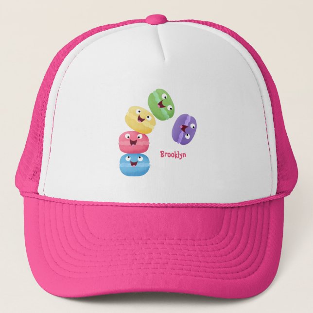 Cute funny macaroons cartoon illustration trucker hat (Front)