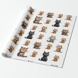Cute Funny Mad Black, Orange and Gray Cats  Wrapping Paper