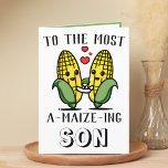 Cute Funny Maize Corn Pun Son Happy Birthday  Thank You Card<br><div class="desc">Looking for a unique way to express your love and humour to your son? Our funny corn/maize pun greeting card is the perfect choice for your child's birthday! Customize it by adding your own personal message.</div>