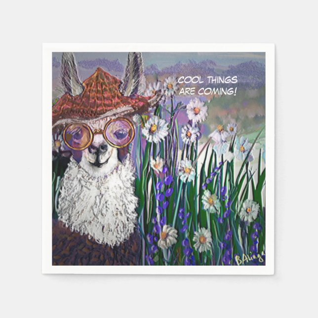 Cute Funny Mama Llama Keep Your Cool  Napkin (Front)