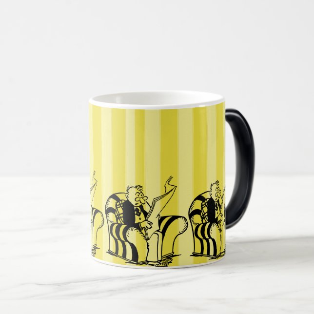 Cute Funny Man Reading the News – Lighthearted  Magic Mug (Front Right)