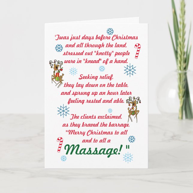 Cute Funny Massage Therapy Christmas Holiday Card (Front)