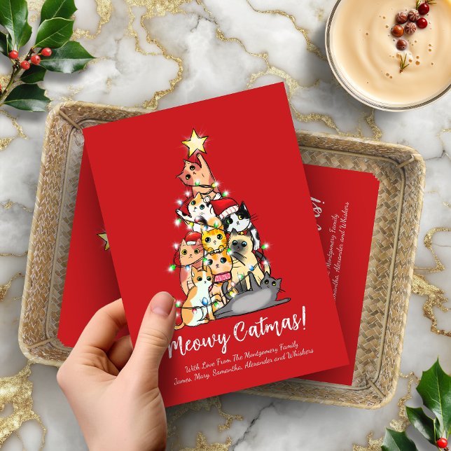 Cute Funny Meowy Catmas Cat Christmas Tree Holiday Card (Cute Funny Meowy Catmas Cat Christmas Tree Holiday Card)