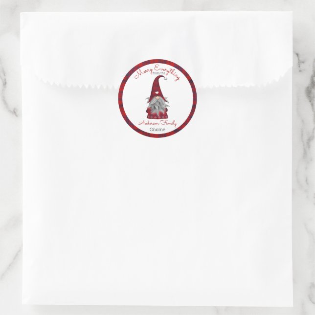 Cute Funny Merry Christmas Elf Personalized Gnome Classic Round Sticker (Bag)